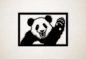 Wanddecoratie - Zwaaiende panda - S - 41x60cm - Zwart - muurdecoratie - Line Art
