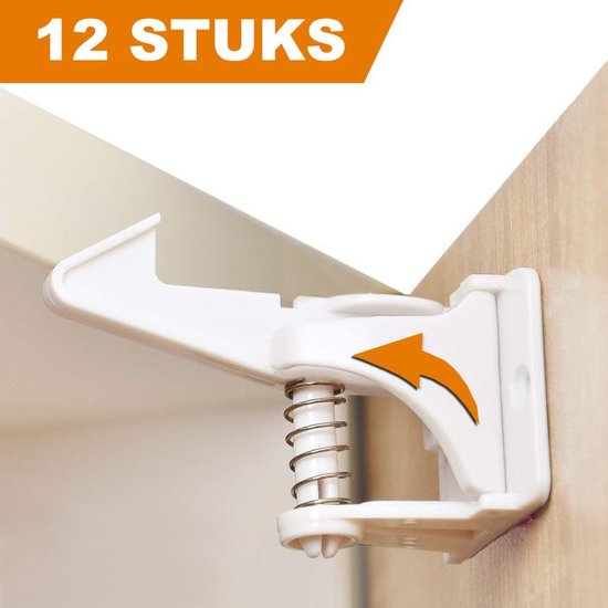 Onzichtbare Kinderslot Kastjes - 12 Stuks - Wit - Kinderbeveiliging voor Kasten - Veiligheidshaakjes - Kastslot - Kindersloten - Kastbeveiliging Baby - Kinder beveiliging Kasten - Ladeslot - Keukenkast beveiliging - Kastslot Baby - Ladebeveiliging