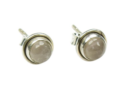 Zilveren knop oorbellen Rozenkwarts 925 zilver