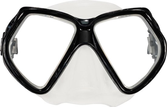 Zwart snorkelmasker met transparant siliconen gelaatsstuk.