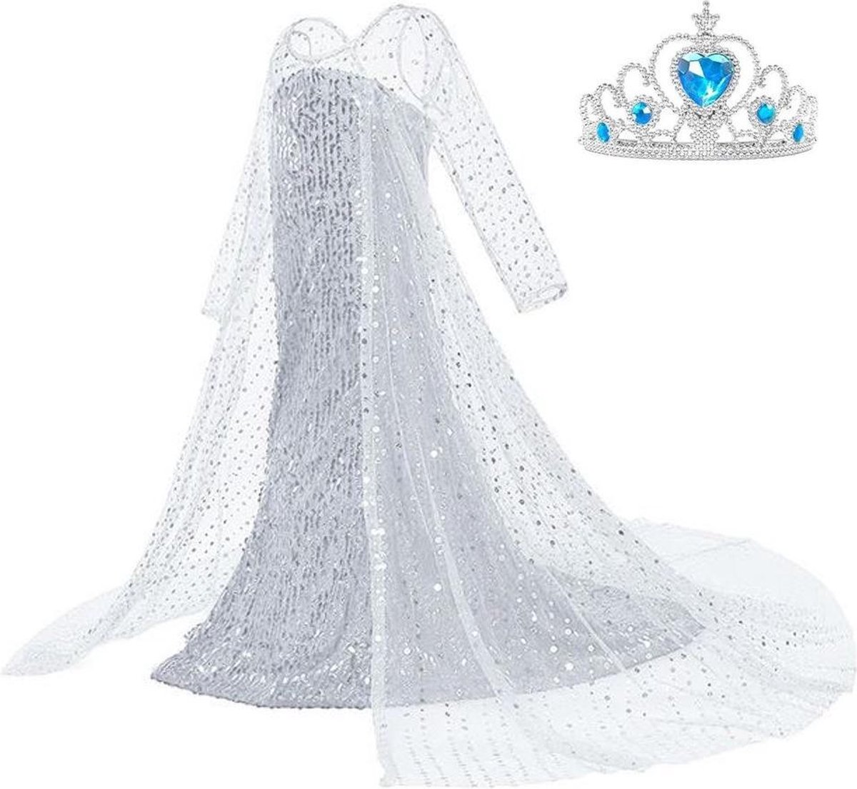 Elsa jurk IJskoningin Deluxe met lange sleep 104-110 (110) + kroon  Prinsessen jurk... | bol