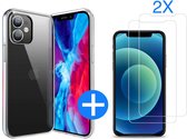 iPhone  12 | 12 Pro Hoesje Transparant - Apple iphone 12 / 12 pro Siliconen Case Back Cover Clear - 2x iphone  12 / 12 Pro screenprotector Tempered Glass Screen Protector Glas