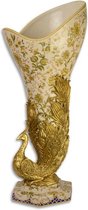 Vaas - Bronzen Pauw - Porselein Bloemen - 55,9 cm hoog