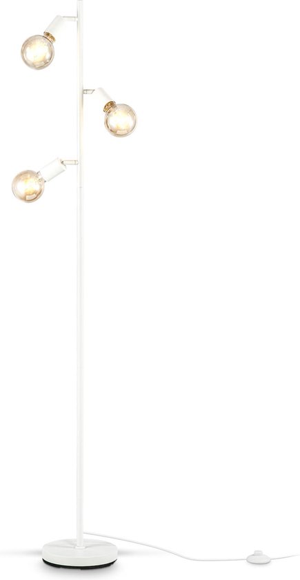 B.K.Licht - Witte Vloerlamp - voor binnen - voor woonkamer - industriële staande lamp - staanlamp - metalen leeslamp - draaibar - met 3 lichtpunten - E27 fitting - excl. lichtbronnen - B.K.Licht