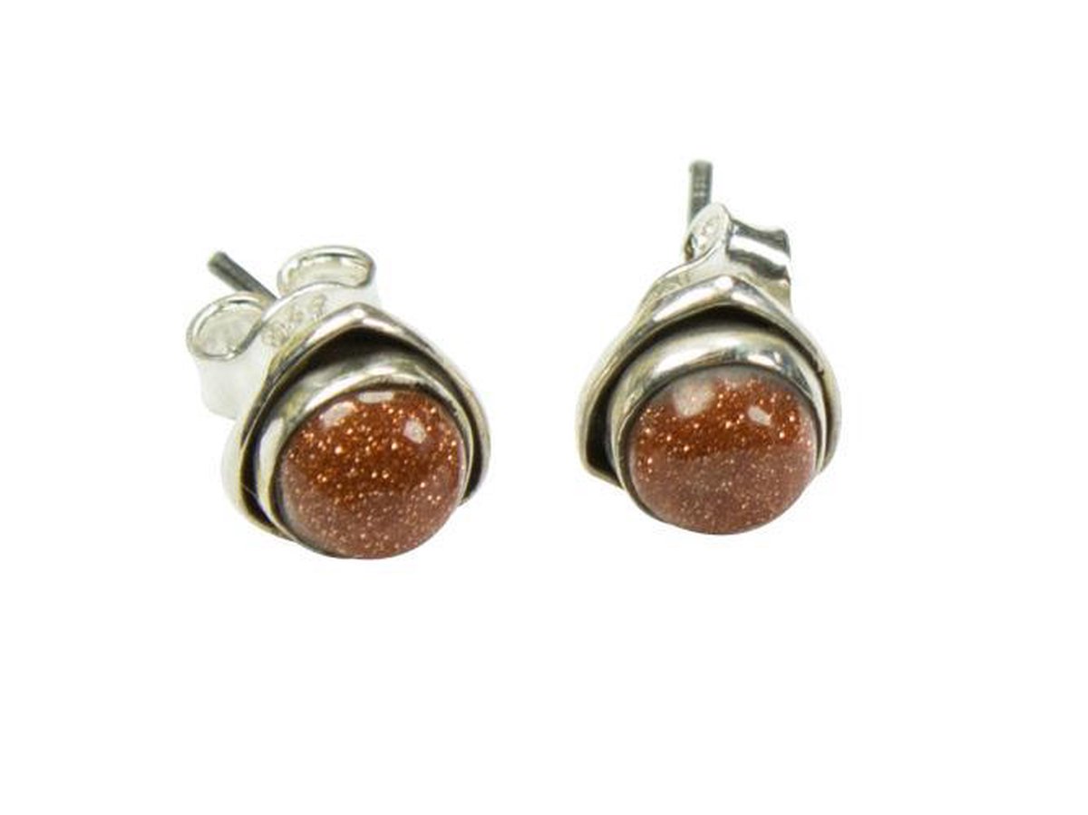 Zilveren knop oorbellen Goudsteen 925 zilver