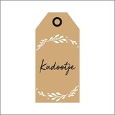Cadeau kaartje - "Kadootje" - Bloemenkaartje - Bloemenlabel - Bruin Kraft - 10 x 5 cm - 20 stuk - Met Boorgaatje