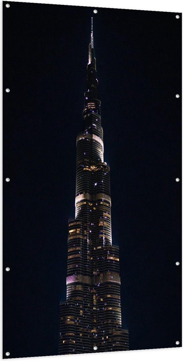 Tuinposter – Dubai Fontein in het Donker - 100x200cm Foto op Tuinposter (wanddecoratie voo