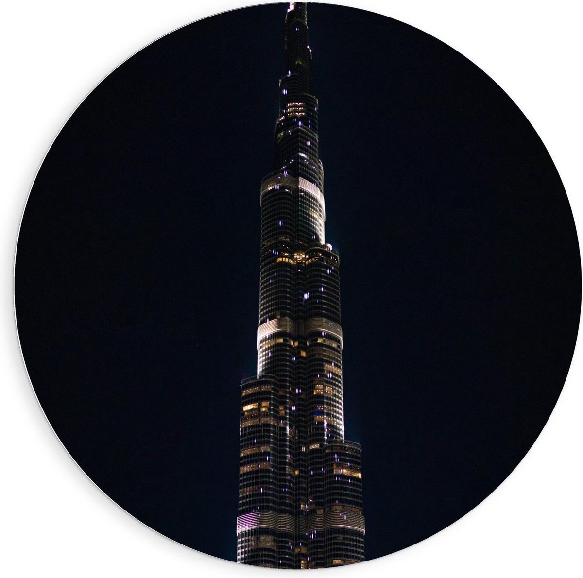 KuijsFotoprint - Schilderij - Dubai Fontein In Het Donker - Zwart, Wit En Geel - 90 X 90 C