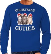 Kitten Kerstsweater / Kersttrui Christmas cuties blauw voor heren - Kerstkleding / Christmas outfit S