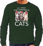 Kitten Kerstsweater / Kersttrui All I want for Christmas is cats groen voor heren - Kerstkleding / Christmas outfit L