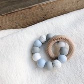 Hippe baby bijtring van siliconen kralen en hout | Baby Blauw | Eerste tandjes