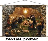 textiel poster kerst - 120 x 85 cm - kerststal op doek - kerstgroep - kerst decoratie - muur decoratie - kerstversiering