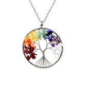 Semyco 7 kleuren chakra levensboom - Ketting (50 cm) - Zilver - Geluksbrenger - Gelukspoppetje - Zwangerschap cadeau - Juf cadeautjes