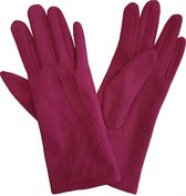 Warme gevoerde dames handschoenen van imitatie suede kleur fuchsia maat M
