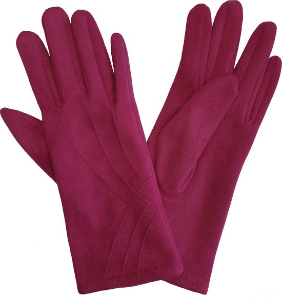 Warme gevoerde dames handschoenen van imitatie suede kleur fuchsia maat M |  bol.com