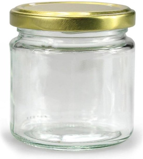 Glazen Potten Glazen Potjes met Deksel Goud - 212 ml - 250gram - per 20 stuks Jam... | bol.com