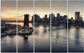 Schilderij , Zonsopkomst bij Brooklyn Bridge , Zwart grijs ,4 maten , 5 luik , wanddecoratie , Premium print , XXL