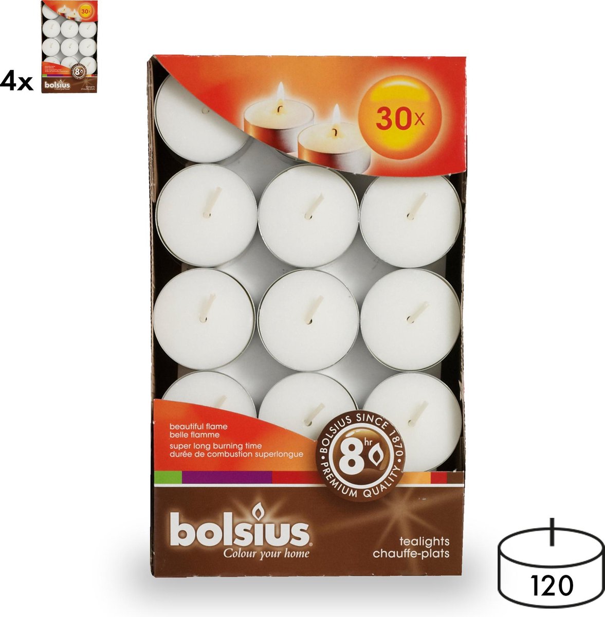 Bolsius - 120 Waxinelichtjes - Theelichtjes - Wit - 8 branduren - Grootverpakking - Voordeelverpakking - Bolsius