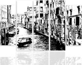 Schilderij , Kanaal in Venetië in Zwart wit,4 maten , 5 luik , wanddecoratie , Premium print , XXL