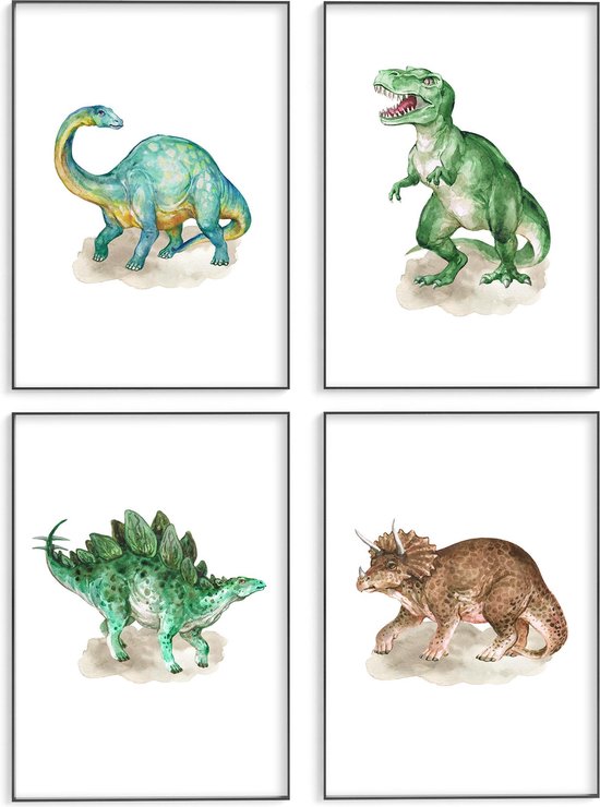 Affiches Dinosaurus - Affiches chambre d'enfant / chambre d'enfant - 4 pièces 20x30 cm - Décoration murale - Décoration chambre enfant