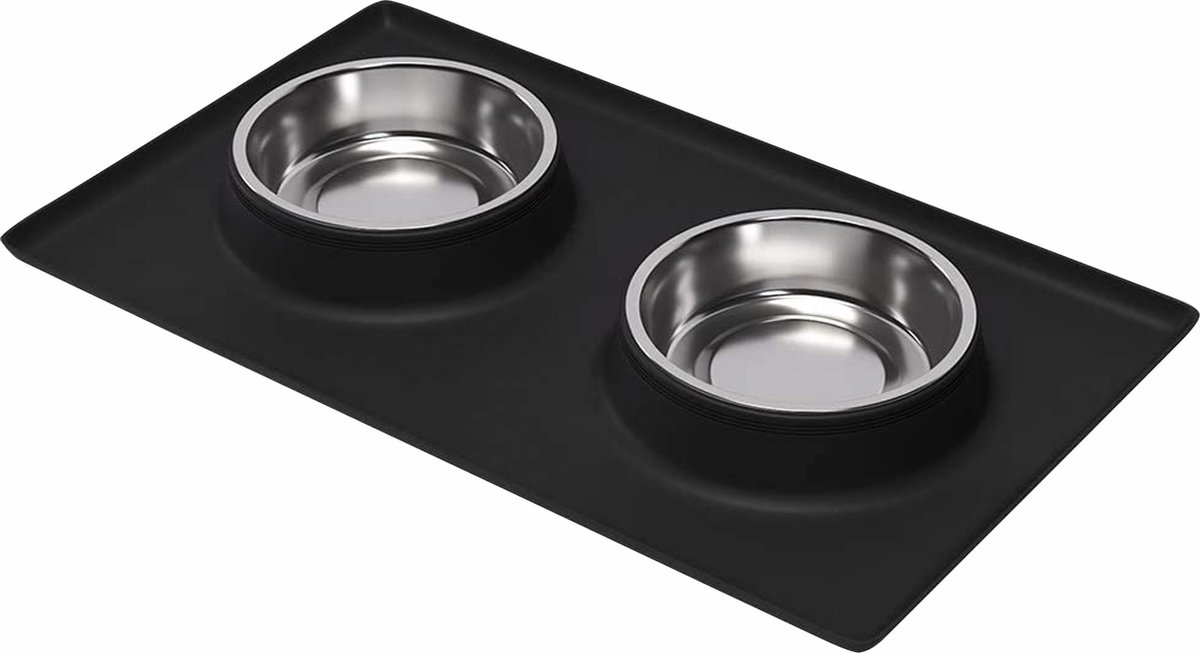 Loving Owner - Voerbak met anti-slip mat - Klein huisdier - Voerbak hond en kat - RVS - Zwart