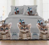 Inspirations - Cat Indian - Dekbedovertrek - Grijs - Lits Jumeaux - 240 x 200/220 cm