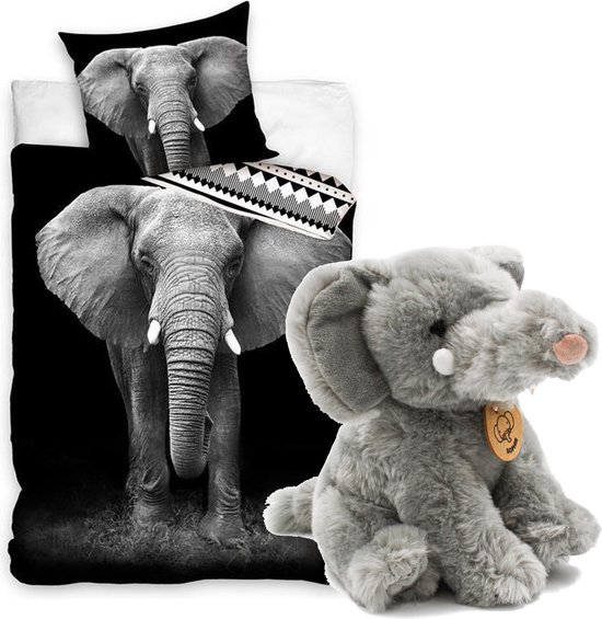 crisis Bedelen Technologie Dekbedovertrek olifant 1 persoons, incl. pluche knuffel olifant speelgoed,  21cm,... | bol.com