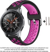 Zwart Paars Siliconen Bandje geschikt voor bepaalde 22mm smartwatches van verschillende bekende merken (zie lijst met compatibele modellen in producttekst) - Maat: zie foto – 22 mm rubber smartwatch strap
