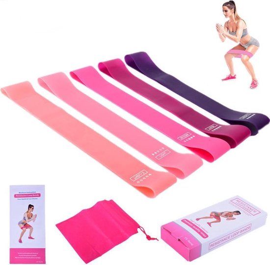 Weerstandsbanden Set van 5 Resistance bands Met Gratis Draagtas en