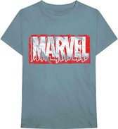 Marvel Heren Tshirt -L- Distressed Dripping Logo Blauw