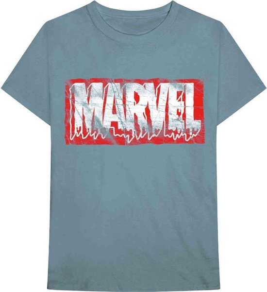 Marvel - Distressed Dripping Logo Heren T-shirt - L - Blauw