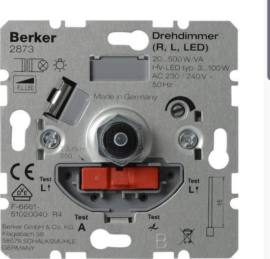 aluminium Werkelijk Simuleren Berker dimmer voor 230 led/gloei/halogeen 3-100 watt | bol.com