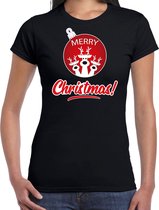 Rendier Kerstbal shirt / Kerst t-shirt Merry Christmas zwart voor dames - Kerstkleding / Christmas outfit L