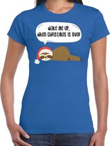 Luiaard Kerst shirt / Kerst t-shirt Wake me up when christmas is over blauw voor dames - Kerstkleding / Christmas outfit M