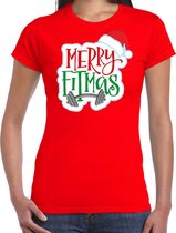 Merry fitmas Kerst shirt / Kerst t-shirt rood voor dames - Kerstkleding / Christmas outfit XS