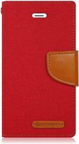 Luxe Denim Book case voor Apple iPhone 6 - iPhone 6s - Rood - Spijkerstof - Portemonnee hoesje