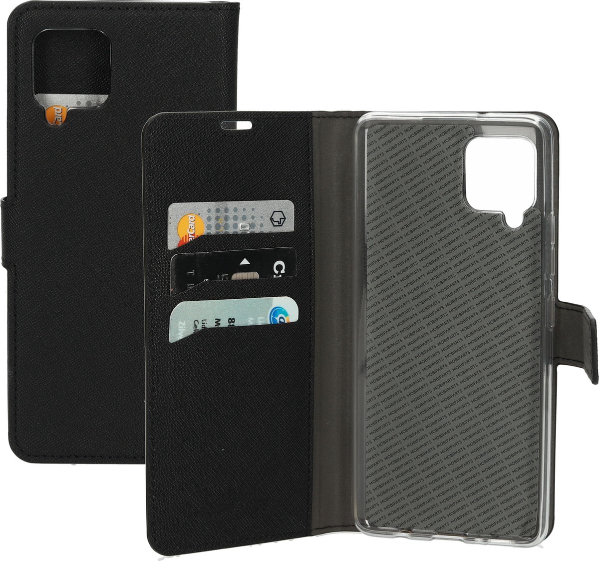 Samsung Galaxy A42 5G Hoesje - Saffiano Wallet/Portemonnee hoesje - Magneet Sluiting - 3 Opbergvakken - Zwart - Mobiparts