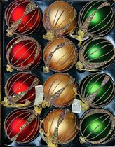 S&L Luxe Christmas Gifts kerstballenset met glitters - 12stuks - 8cm - Glas