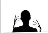 Dibond - Silhouet Achterkant Vrouw - 120x80cm Foto op Aluminium (Wanddecoratie van metaal)