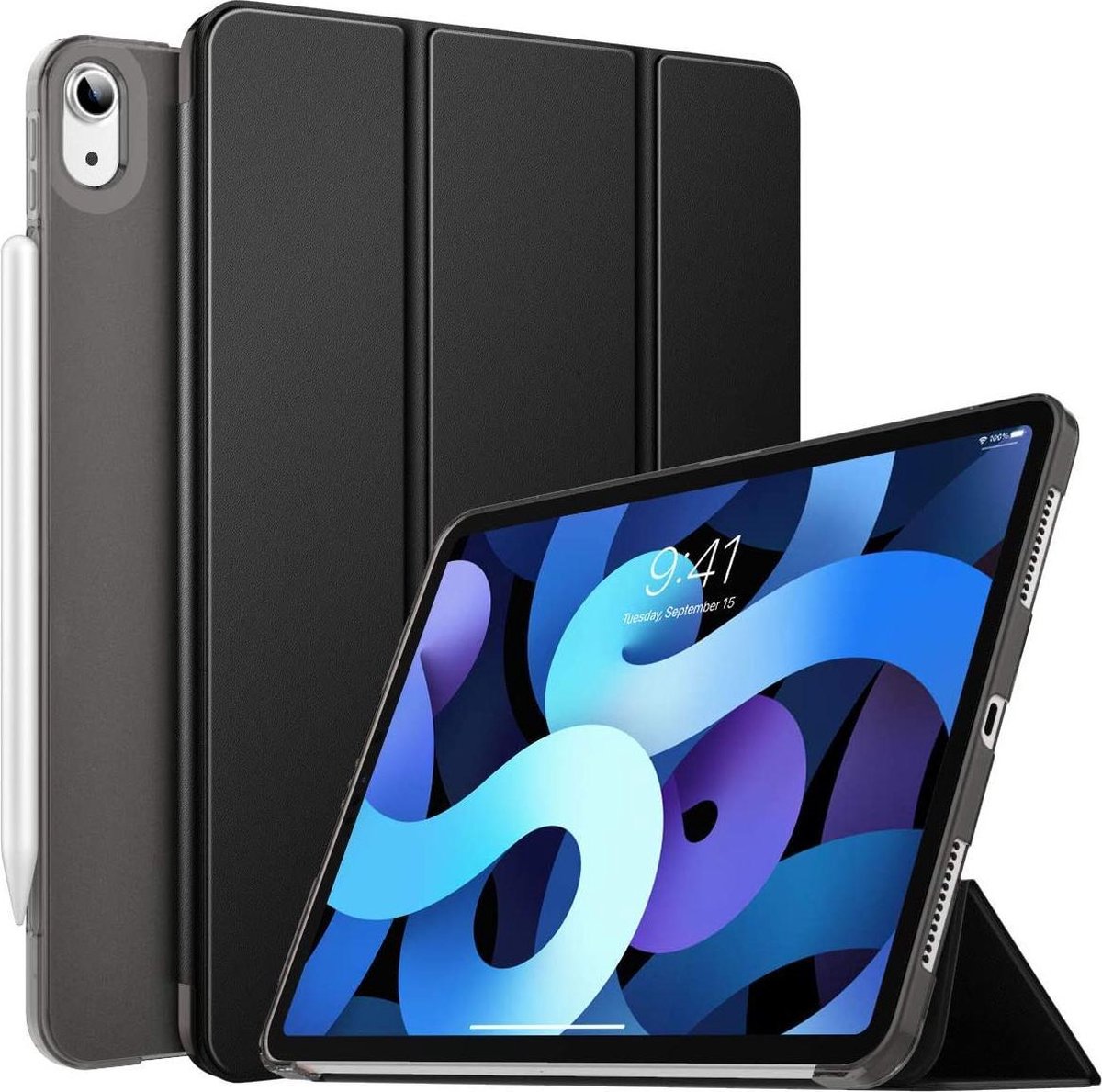 HB Hoes Geschikt voor Apple iPad Air 2022 & Apple iPad Air 2020 (10.9 inch) Zwart - Tri Fold Tablet Case - Smart Cover - HoesjesBestellen