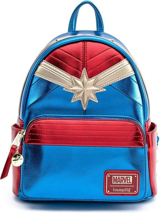 captain marvel cosplay mini backpack Metallic Wolverine which shimmers with glitter Loungefly Marvel Shine Captain America