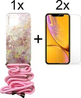 iPhone 12 mini hoesje koord case apple hoesje marmer roze wit - 2x iPhone 12 mini Screen Protector