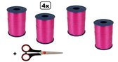 4x Krullint roze hardroze  5mmx500meter| merk Cotton blue |krullint schaar| kerst sinterklaas decoratie