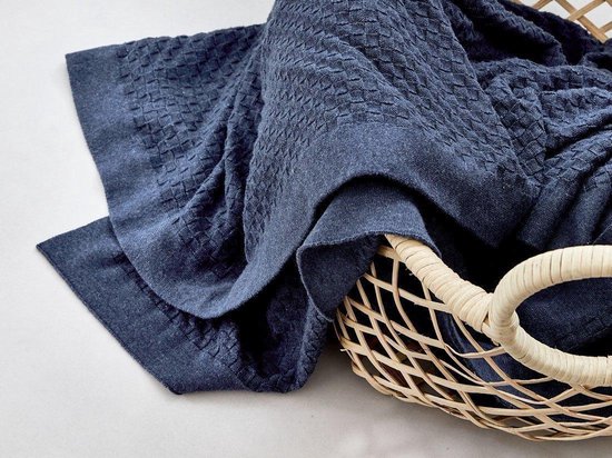 Yumeko deken katoen basket weave marineblauw melange 160x250