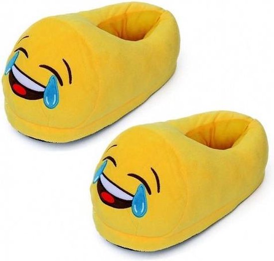 Emoticon sloffen pantoffels lol grappige sloffen met een glimlach lach en  traan -... | bol.com