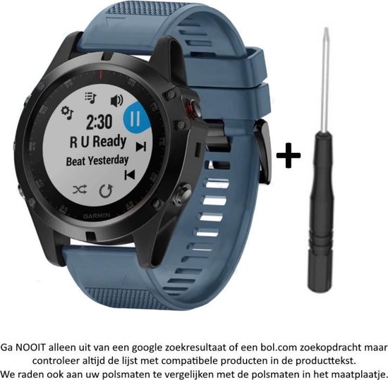Donkergrijs / Blauw Siliconen Bandje voor Garmin Fenix 5 (\u0026 5 Plus \u0026  Sapphire) / | bol.com