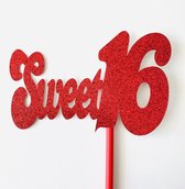 Taartdecoratie versiering| Taarttopper| Cake topper| Verjaardag| Sweet16| Rood glitter| 14 cm| karton