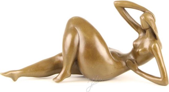 Erotisch beeld - Liggende naakte dame - Bronzen beeldje - Sculptuur - 11,4 cm hoog