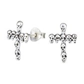 Joy|S - Zilveren kruis van doodskopjes oorbellen skull 9 x 12 mm geoxideerd