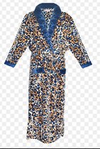 Dames badjas fleece met panterprint M 36-38 blauw/bruin